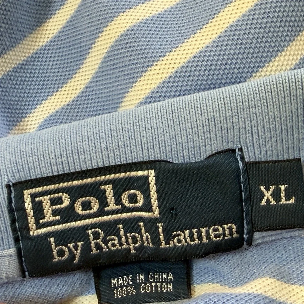 Polo Ralph Lauren Polo Shirt Mens Sz XL‎ Light Blue Striped Short Sleeve Preppy
